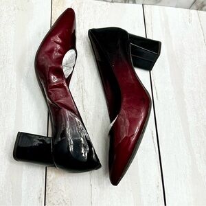 Rockport Burgundy To Black Ombré Women Block Heels Patent Leather Rubber Sole